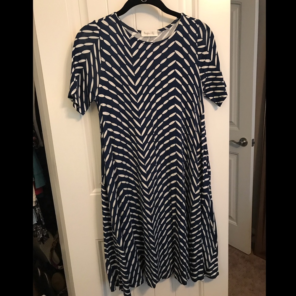 Navy and white striped casual dress.